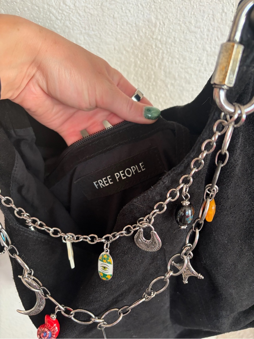 Free People Black Suede Chain Charm Hobo Bag - Picture 9 of 11